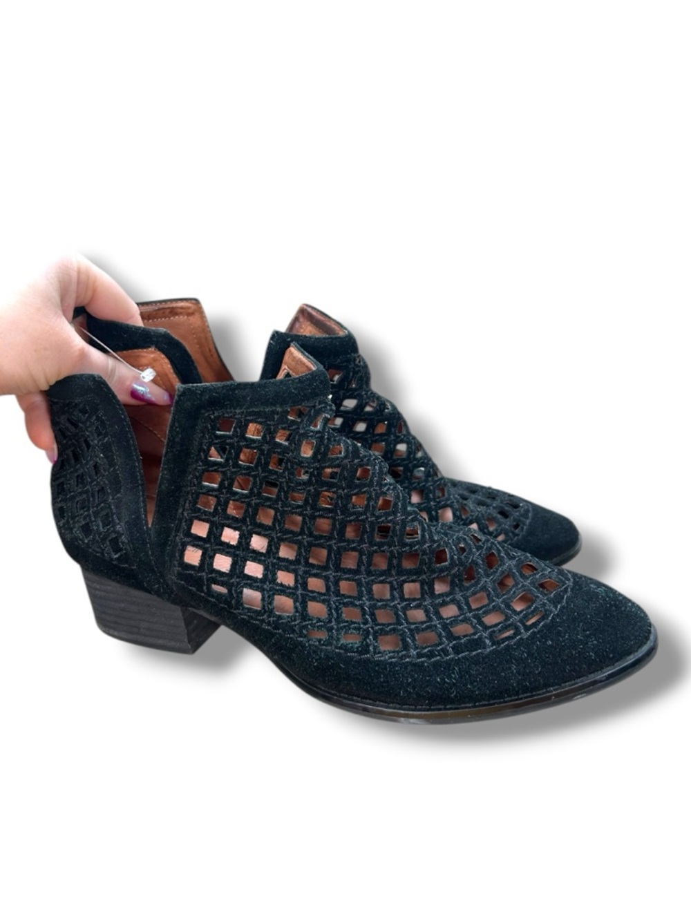 Urban Outfitters Jeffrey Campbell Taggart Black Suede Lattice Booties Size 9